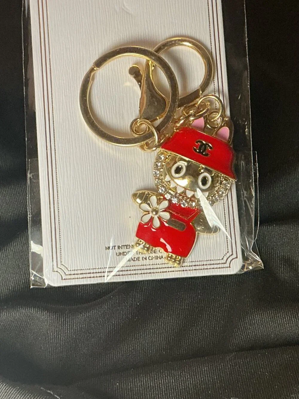 ★ Red Baseball Player Keychain Gold Hardware Bag Charm New